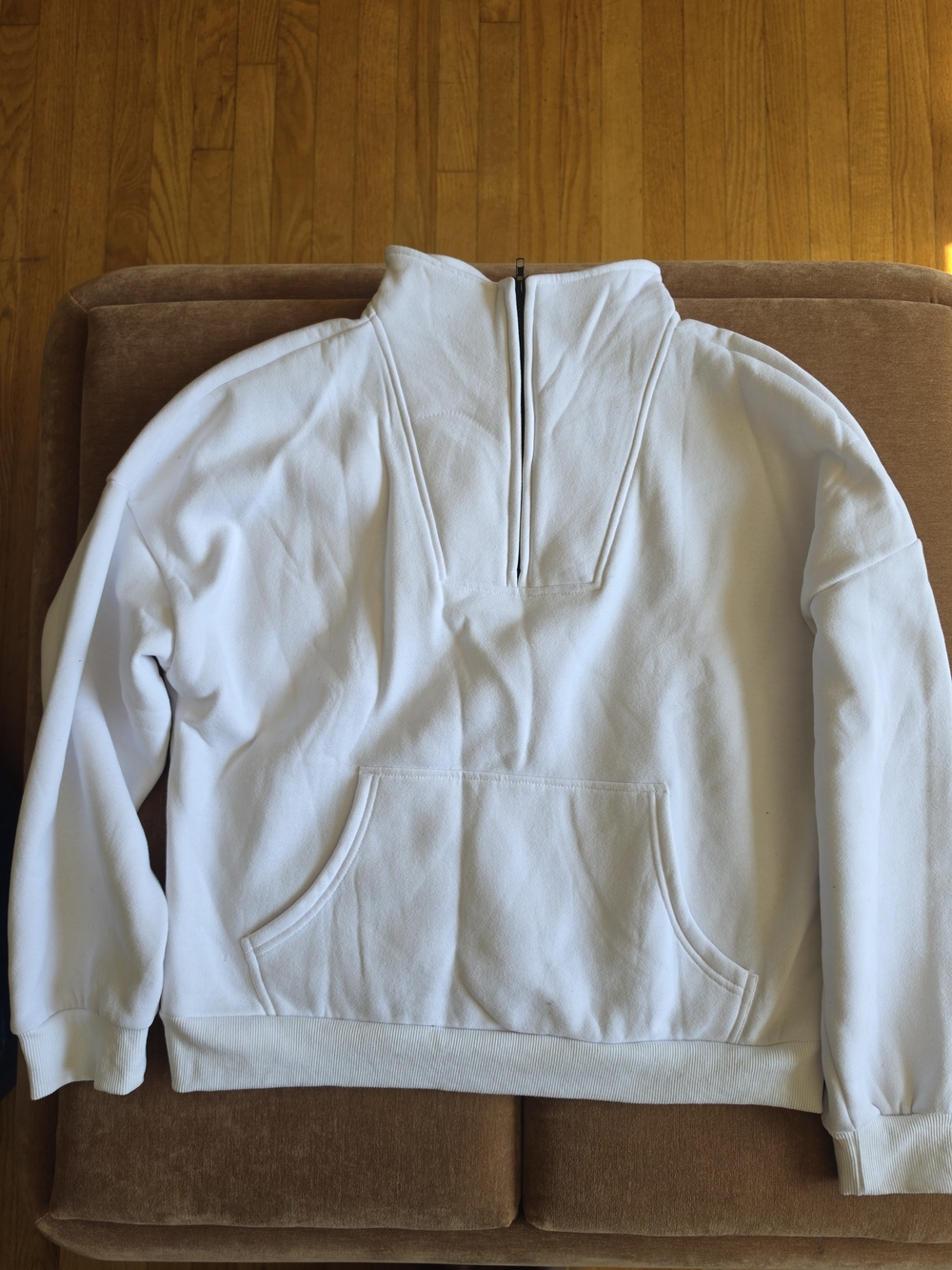 Trendy Queen Half Zip Overaized Sweatshirt White Black Sz L